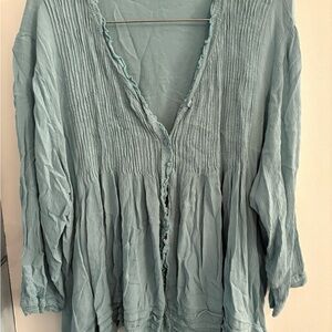 NorthStyle Aqua Crinkle-Texture Button-Front Tunic